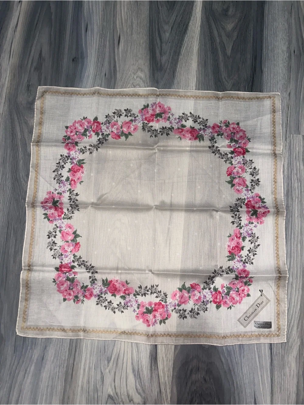 Vintage Christian Dior Pink Floral Cotton Handkerchief